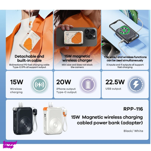 پاوربانک ریمکس مدل MagSafe Wireless Fast Charge RPP-116 ظرفیت 10000 میلی آمپر ساعت