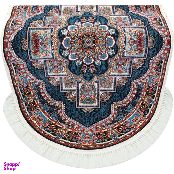 فرش ماشینی مدل بیضی طرح ناردون زمینه سرمه ای