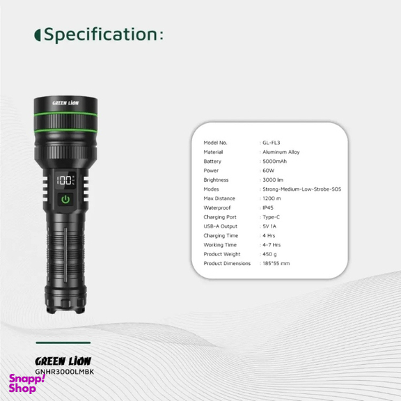 چراغ قوه گرین لاین کد GNHR3000LMBK