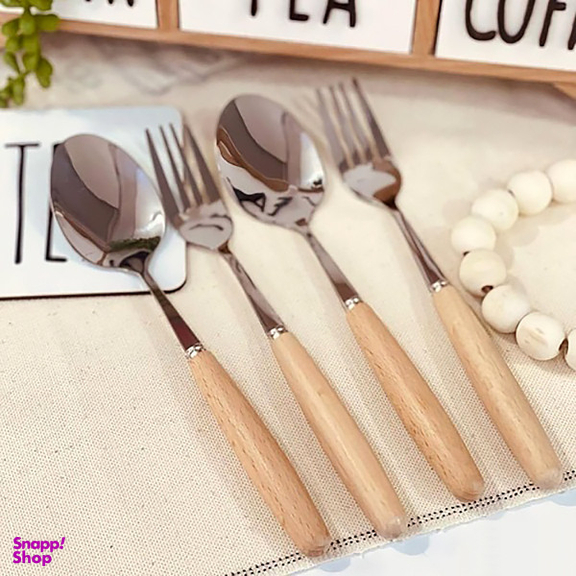 سرویس قاشق و چنگال 12 پارچه مدل چوب و استیل