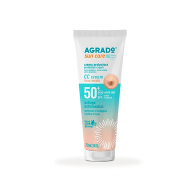 کرم ضد آفتاب و ضد لک آنتی اکسیدان آگرادو مدل SPF50 رنگ متوسط CC کرم حجم 75 میلی لیتر