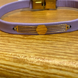 دستبند چرم و طلا 18 عیار زنانه طرح شش ضلعی کد 4337