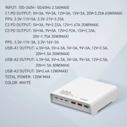 شارژر رومیزی 120 وات الدینیو مدل HUB CHARGER Q605