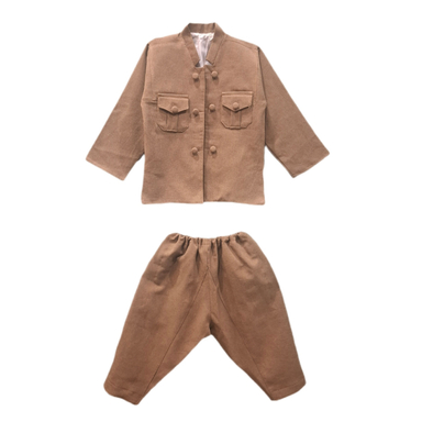 ست لباس بچگانه مدل محلی کردی رنگ نسکافه ای
