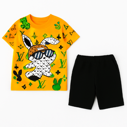 ست تیشرت و شلوارک بچگانه مدل ال وی کد 5434 رنگ زرد