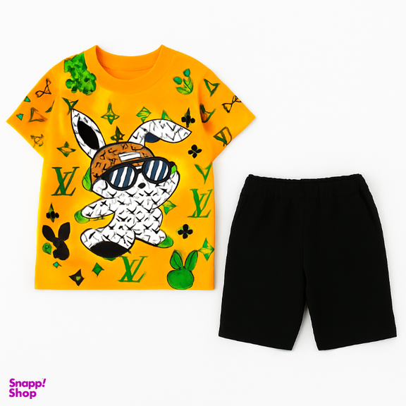 ست تیشرت و شلوارک بچگانه مدل ال وی کد 5434 رنگ زرد