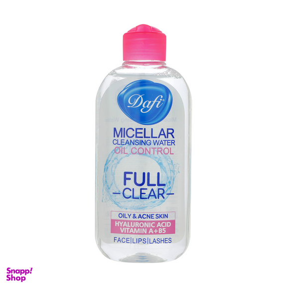 آب پاک کننده صورت دافی، مناسب پوست های چرب، با خاصیت ضدآلودگی، شاداب کننده، تسکین دهنده، پاک کننده، آبرسان، ترکیبات هیالورونیک اسید، ویتامین A، ویتامین B5، برای بانوان، حجم 200 میلی لیتر، مدل Oil control