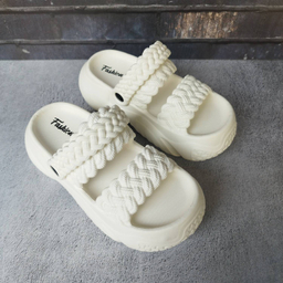 صندل زنانه پاپا مدل بافت دار نصر کد 128519 رنگ سفید شیری