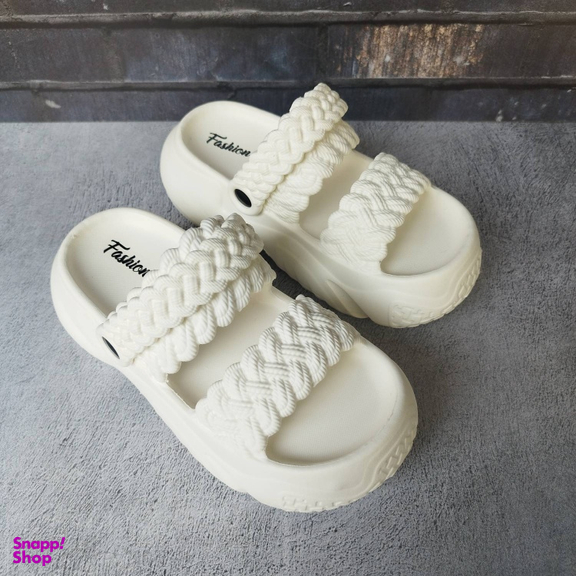 صندل زنانه پاپا مدل بافت دار نصر کد 128519 رنگ سفید شیری