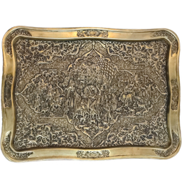 سینی قلمزنی برنجی طرح کاروان پادشاه کد T-1002