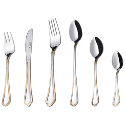 سرویس قاشق و چنگال 57 پارچه ناب استیل مدل ونیز دور طلایی