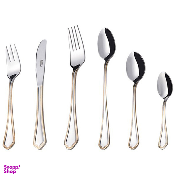 سرویس قاشق و چنگال 57 پارچه ناب استیل مدل ونیز دور طلایی