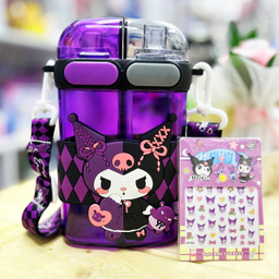 قمقمه مدل دو مخزنه کرومی عروسکی گنجایش 0.65 میلی لیتر به همراه برچسب شب تاب