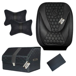 روکش صندلی چرم خودرو مدل ENZOE12A به همراه پشت گردنی و باکس و دور فرمان مناسب برای پژو 206