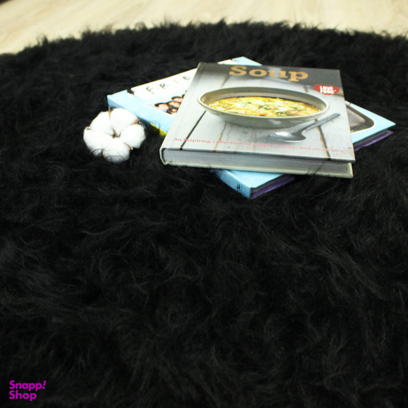 فرش ماشینی شاران هوم طرح خز پرز بلند فانتزی مدل اسفنج دار زمنیه مشکی