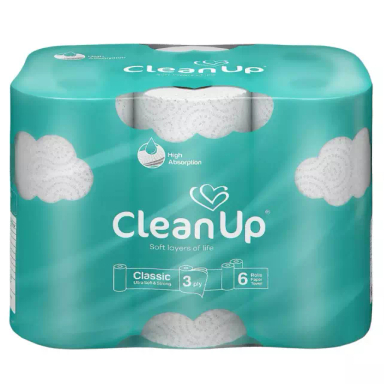 دستمال حوله کاغذی کلین آپ مدل ابر بسته 6 عددی