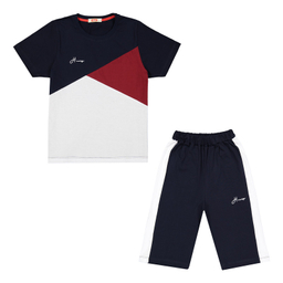 ست تیشرت و شلوارک پسرانه مادر مدل Triangle رنگ سرمه ای