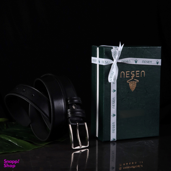 کمربند چرم طبیعی مردانه نسن مدل زبانه دار کد K2 رنگ مشکی