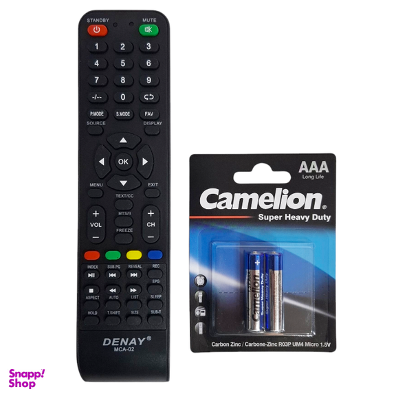 ریموت کنترل تلویزیون دنای مدل MCA-02 به همراه باتری نیم قلمی کملیون