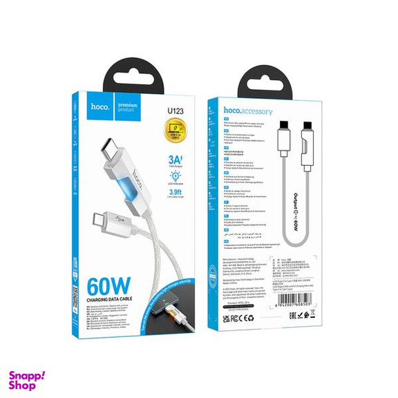 کابل USB-C هوکو مدل U123 60W طول 1.2 متر