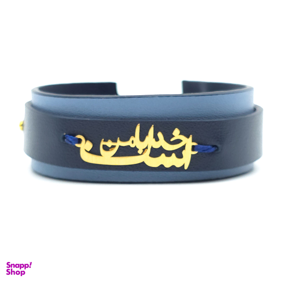 دستبند چرم و طلا 18 عیار مردانه طرح خدا با من است کد TX002