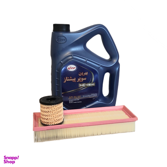 پک تعویض روغن ۲۰۶ شامل روغن موتور سوپر پیشتاز ۱۰_۴۰ و فیلتر هوا و روغن مبین صنعت