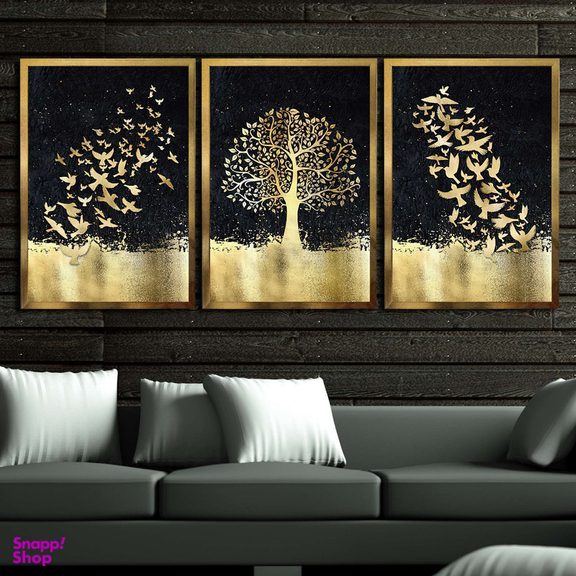 تابلو بکلیت طرح دکوراتیو طلاکوب درخت و شجره مدل T-586 مجموعه 3 عددی