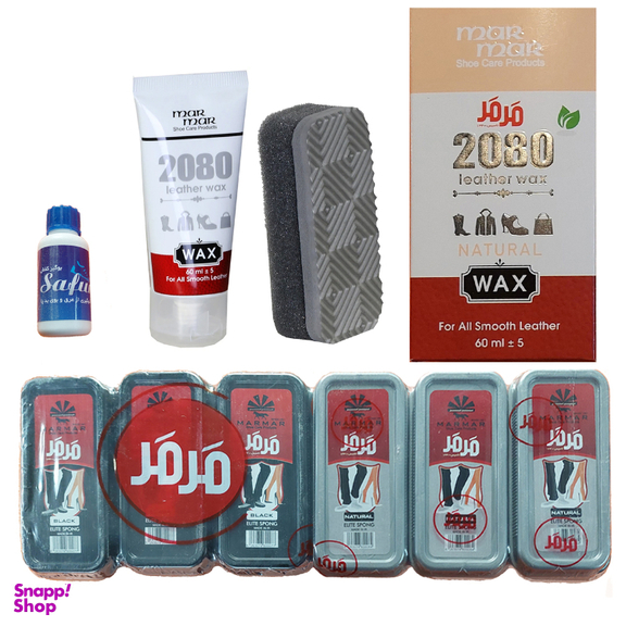 واکس کفش بی رنگ و مشکی مرمر مدل 2080 به همراه ابر مگا و بوگیر کفش