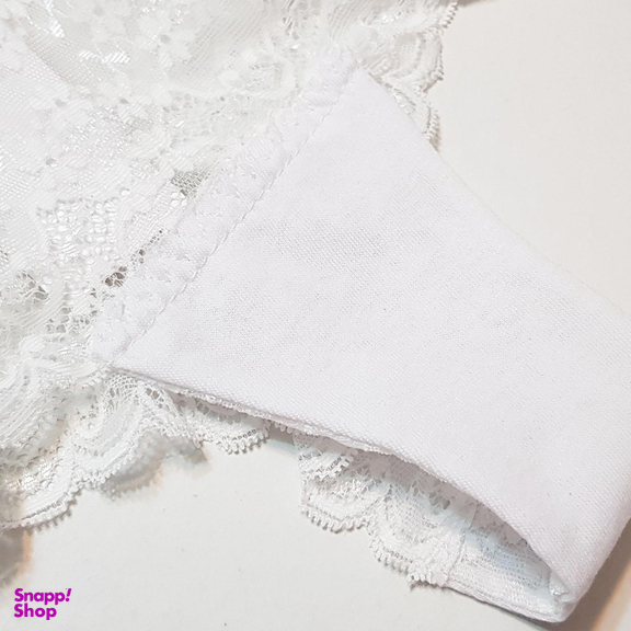 ست شورت و سوتین زنانه شاندرمن مدل فنردار گیپور گلدار کد 5080-2464-03 رنگ سفید