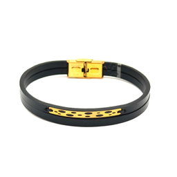 دستبند چرم و طلا ۱۸ عیار مردانه کد 15507