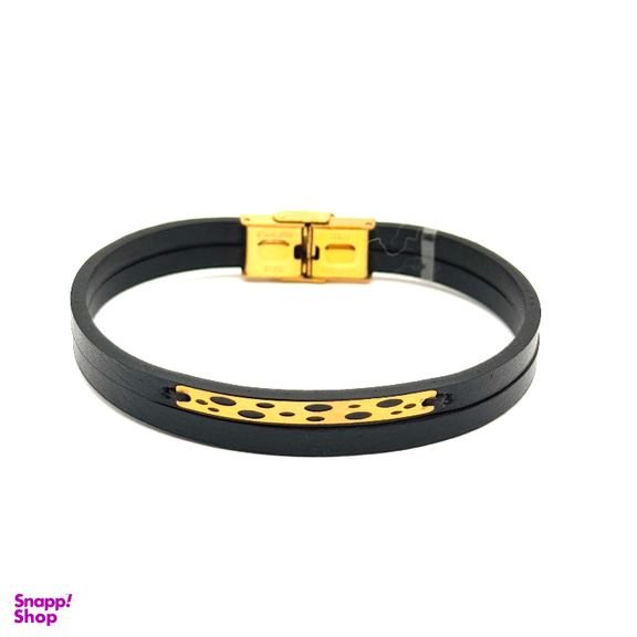 دستبند چرم و طلا ۱۸ عیار مردانه کد 15507