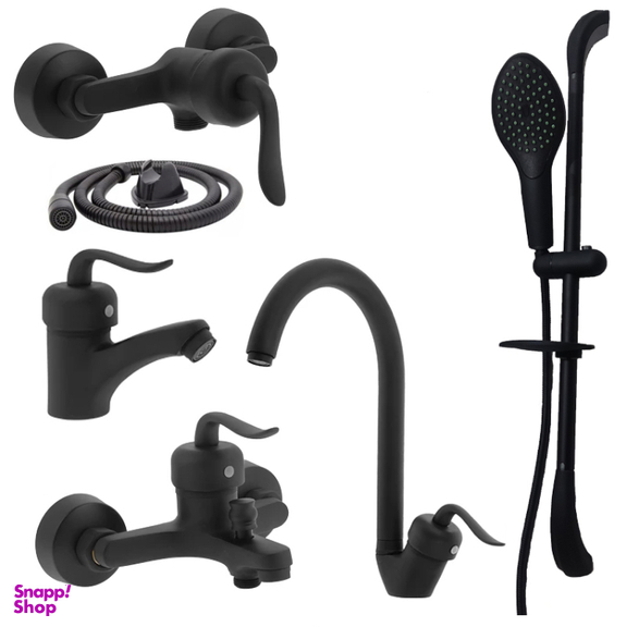 ست شیرآلات توفیق مدل قاصدک پلاس full black مجموعه 6 عددی
