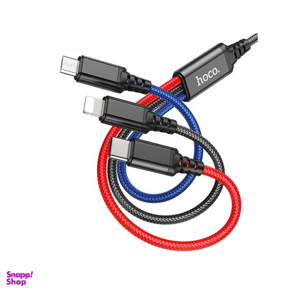 کابل تبدیل 3 کاره USB به لایتنینگ و MicroUSB و USB-C هوکو مدل X76 3IN1 طول 1 متر