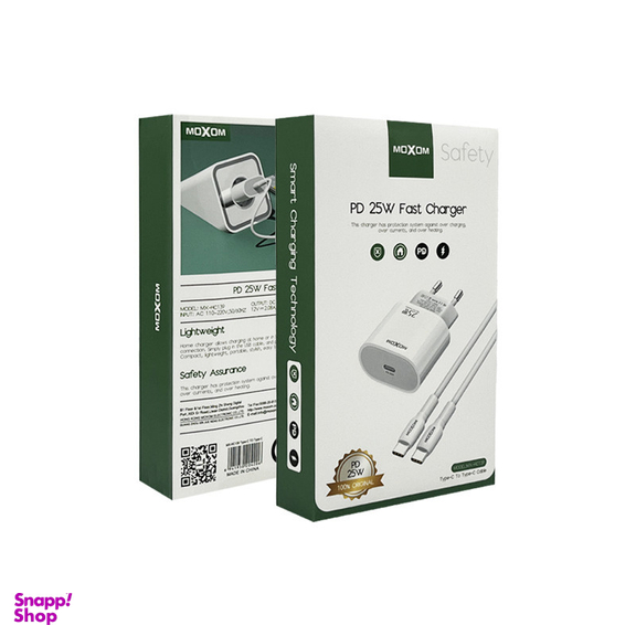 شارژر دیواری 25 وات موکسوم مدل MX-HC139 به همراه کابل تبدیل usb-C