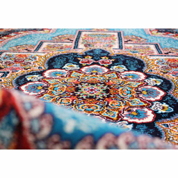 فرش ماشینی مدل بیضی طرح ناردون رنگ آبی