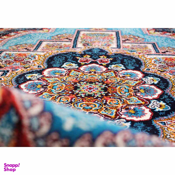 فرش ماشینی مدل بیضی طرح ناردون رنگ آبی