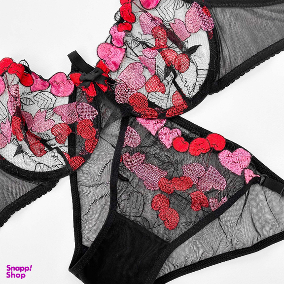 ست شورت و سوتین زنانه نوشه پوش کد 88807 رنگ مشکی قرمز