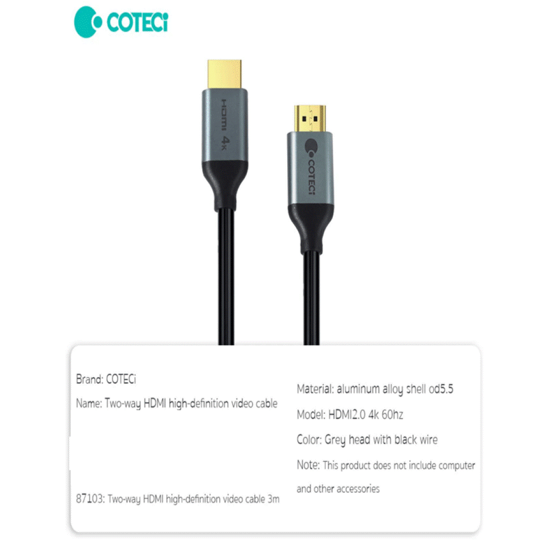کابل HDMI کوتتسی مدل 4K Dual Port 87103 طول 3 متر