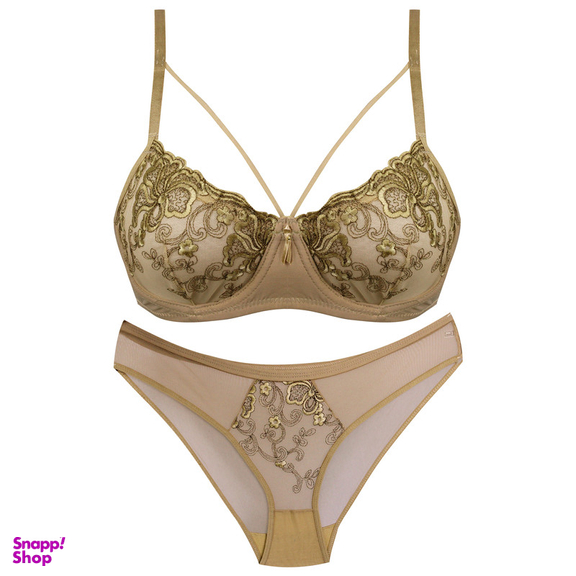 ست شورت و سوتین زنانه کارنا رز مدل گیپور کد 3374 رنگ قهوه ای روشن