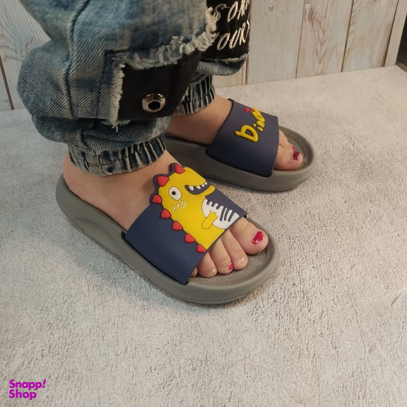 دمپایی بچگانه زیتون مدل داینو تا به تا کد 131414 رنگ طوسی