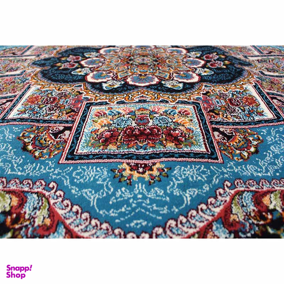 فرش ماشینی مدل بیضی طرح ناردون رنگ آبی