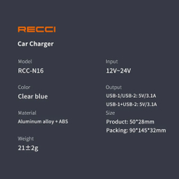 شارژر فندکی ماشین 15.5 وات رسی مدل RCC-N16