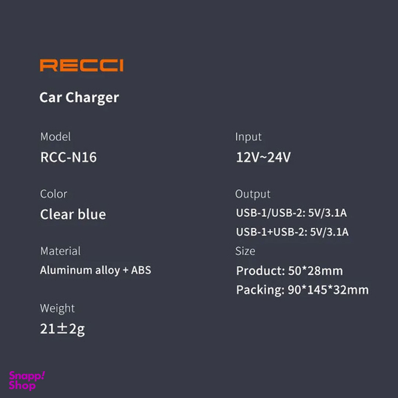 شارژر فندکی ماشین 15.5 وات رسی مدل RCC-N16