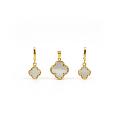 نیم ست طلا 18 عیار زنانه مدل ونکلیف صدفی