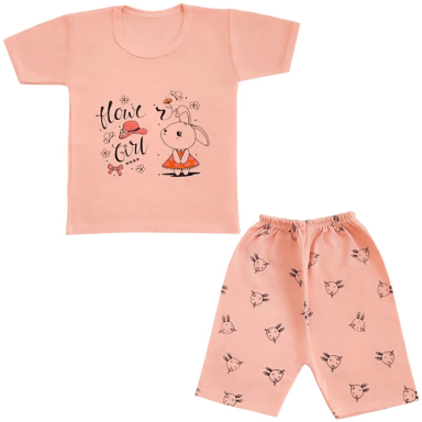 ست تیشرت آستین کوتاه شلوارک دخترانه مدل خرگوش کد 4061 رنگ صورتی