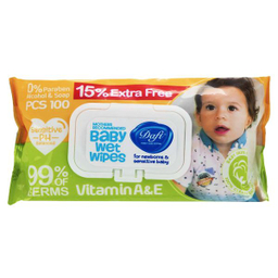 دستمال مرطوب کودک دافی مدل اکسترا مجموعه 2 بسته 100 عددی