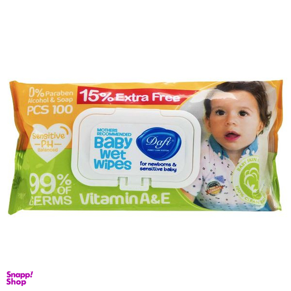 دستمال مرطوب کودک دافی مدل اکسترا مجموعه 2 بسته 100 عددی