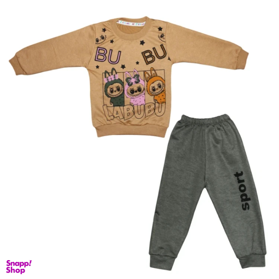 ست سویشرت آستین بلند و شلوار راحتی دخترانه چیندکا مدل لبوبو کد 1022