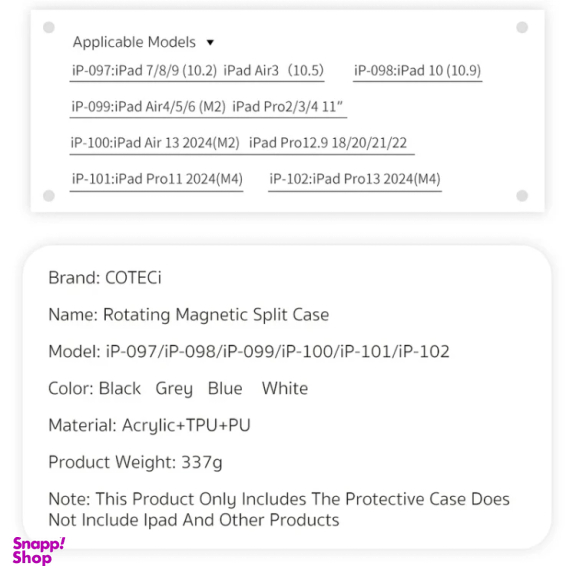 کیف کلاسوری تبلت کوتسی مدل IP-100 مناسب اپل 13 اینچ iPad Air 13 2024 و iPad Pro 12.9