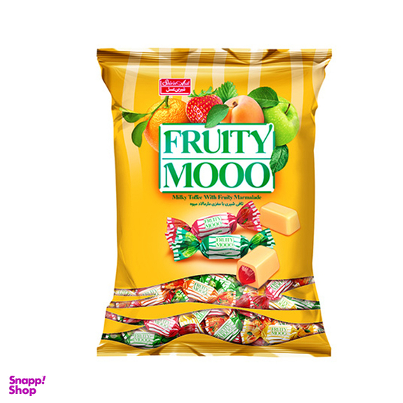 تافی شیری با مغز مارمالاد میوه ای fruity moo شیرین عسل وزن 400 گرم